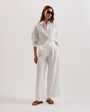 Chemises Ted Baker Oversized Longline Linen Blanche Femme | YJW-19041997